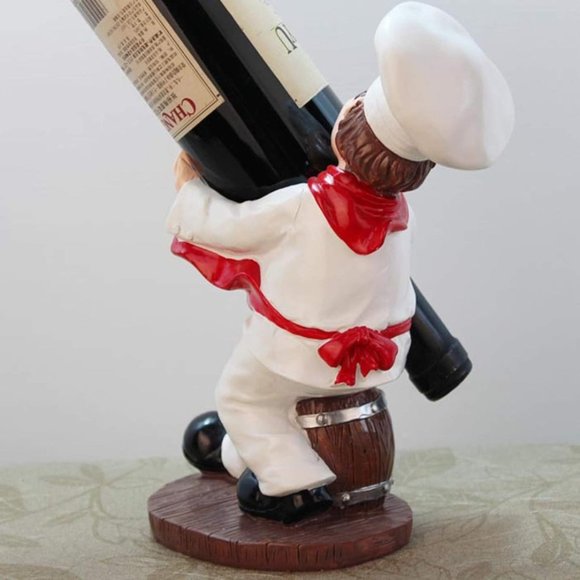 New Classic Chef Sitting on Wine Barrel Wine Holder Sculpted for Home Decoration - Picture 3 of 5